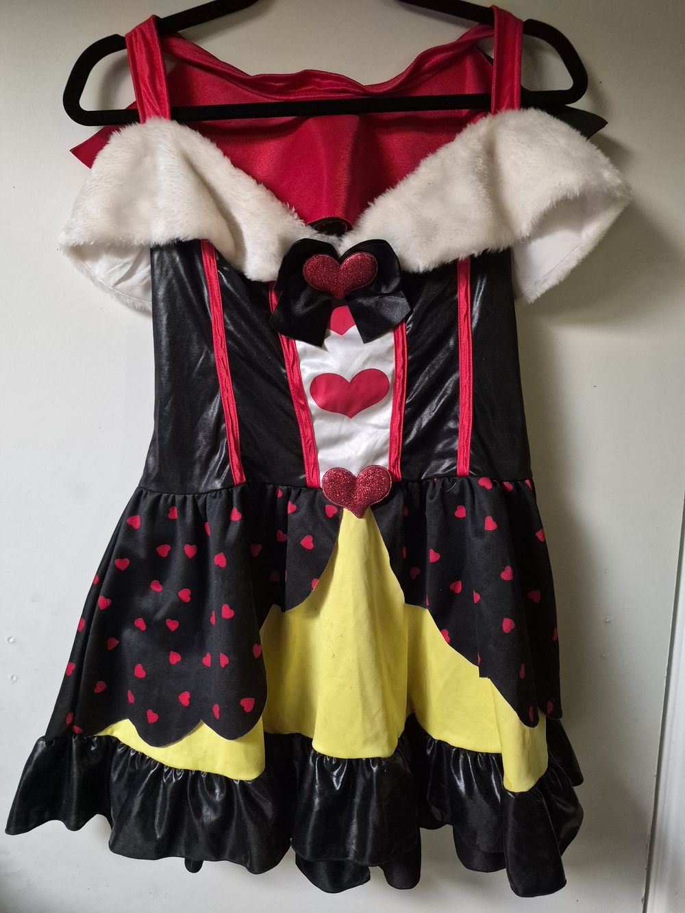 Adult Black, Red & Yellow Heart Princess Or Queen of Hearts Costume Dress